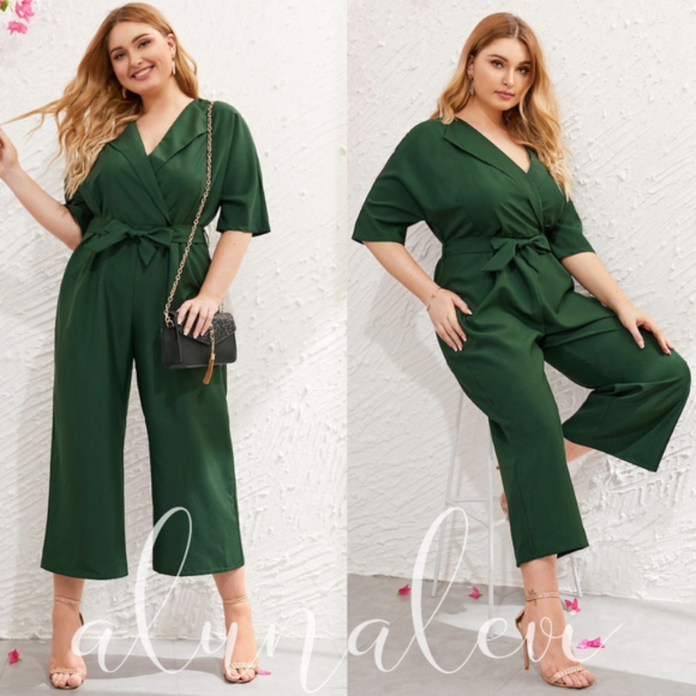 Plus-size Green wide leg crop jumpsuit
